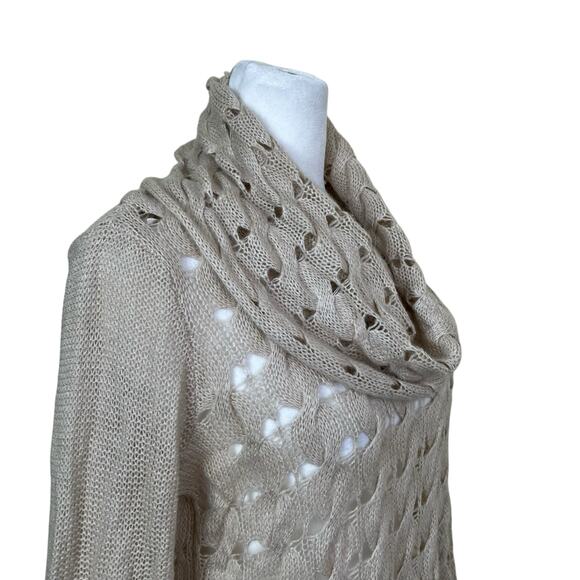 Nine West Sz M Tan Open Cable-knit Cowl Neck Sweater With Bell Sleeves Fairy - Picture 4 of 16